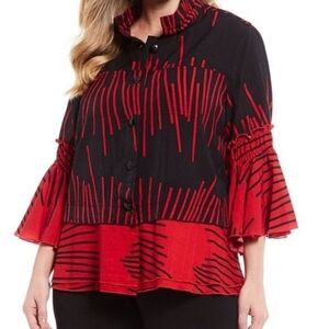 John Mark Bell Sleeve Ruffle Button Front Women's Blouse Size L